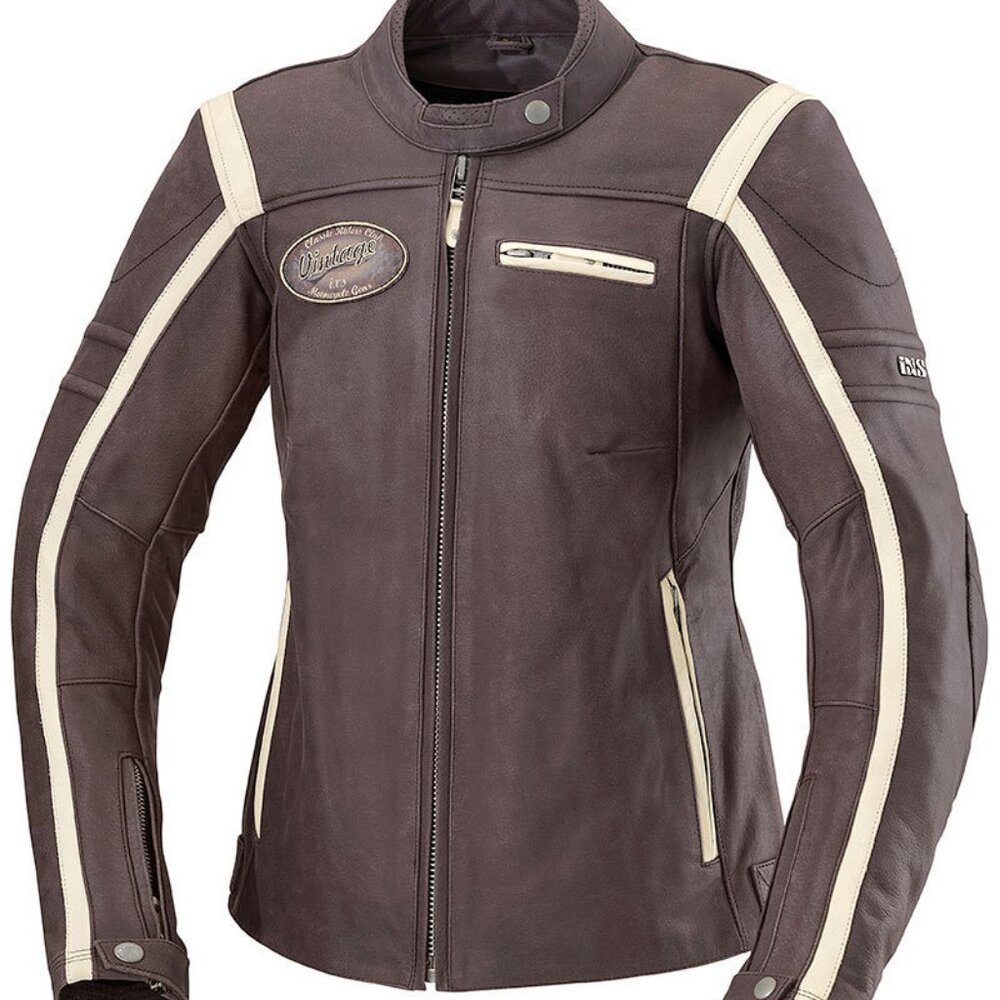 IXS Shawn Ladies Women's Leather Motorcycle Jacket in Brown/Ivory Size US12/EU40